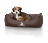 Cama para perros Knuffelwuff Milan de cuero sintético con grabado láser M-L, 85 x 63 cm, marrón