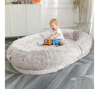 Cama para perros mullida,Cama tipo puf para perro humano,Cama para perros tipo puf gigante con manta,Cama lavable para perros humanos de piel sintética para mascotas La ge(Size:175*90*30cm,Color:Gris)