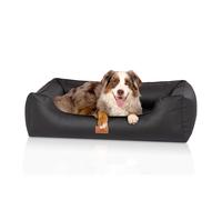 Cama para perros ortopédica Knuffelwuff Montana de cuero artificial S 70 x 50cm Negro