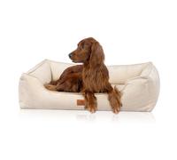 Cama para perros ortopédica Knuffelwuff Nunavut de pana cosida a mano S 70 x 50cm Beige