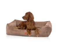Cama para perros ortopédica Knuffelwuff Nunavut de pana cosida a mano S 70 x 50cm Marrón