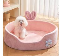 Cama Para Perros Pequeña Rosa, Cama Lavable Para Mascotas Para Cachorros Y Gatitos Con Fondo Antideslizante, Cama Redonda Para Perros Y Gatos Con Orejas De Conejo, Tumbona Relajante Para Mascotas(L)