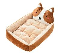 Cama para perros pequeños, cama rectangular lavable de dibujos animados Akita, para invierno, cálida y linda para todas las estaciones, cama para gatos, peluches, bichón, perros pequeños, café, 48 x