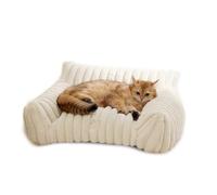 Cama para perros pequeños, camas rectangulares lavables para perros con parte inferior antideslizante y funda lavable, sofá cama mullido antiansiedad para gatos pequeños, medianos y grandes, blanco