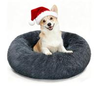 Cama Perro Pequeño 50 cm, Cama Gato Redonda y Suave de Felpa Gris Oscuro | Felpa larga, relleno grueso de fibra PP, buena recuperación, base antideslizante, lavable a máquina