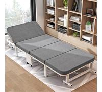 Cama plegable con colchón para adultos, cama plegable portátil con ruedas, cama plegable individual que ahorra espacio para invitados, siesta en casa y oficina, fácil montaje y mudanza