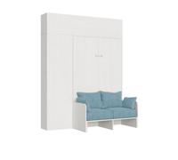 Cama plegable Kentaro de 120 cm tamaño queen con sofá y muebles en blanco, ceniza y azul claro