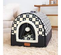 Cama portátil para perros con asa, cama cálida para mascotas, antiansiedad, tienda de campaña para mascotas, con cojín extraíble, iglú para gatos con parte inferior antideslizante (78 x 56 x 52 cm