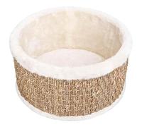 Cama redonda para gatos de algas marinas y felpa, cesta de 36 cm con tablero de partículas, acogedora cesta para dormir para gatos, respetuosa con el medio ambiente y transpirable