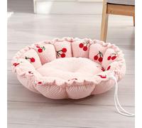 Cama redonda para mascotas con diseño de cordón, nido de terciopelo y pana, suave y acogedora cesta con cojines en forma de flor con diseño versátil de doble uso para cachorros, gatitos, uso en