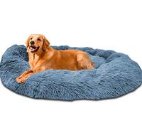 Cama redonda para perros extragrandes XL de 100 cm, cama calmante de felpa azul con cojín suave y abrazador de donas para sofá de gato, cachorro, cómodo y cálido, nido de dormir de invierno