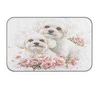 Cama refrescante de verano con diseño de perros malteses poderosos y poderosos de dibujos animados, color blanco y rosa, camas para gatos de interior para cachorros, acogedores, para dormir, cómodas