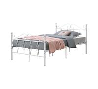 [en.casa] Cama de Metal Estable Apolda 120 x 200 cm Cama Simple Cama Individual Somier Reposacabezas y Reposapiés Decorativos Blanco Mate