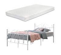 Cama simple apolda metal con colchón 120 x 200 cm reposacabezas blanco mate [en.casa]