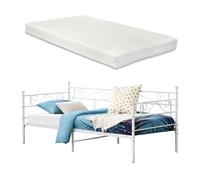 [en.casa] Cama con esctructura de Metal con Colchón Kreava 90x200cm Cama Simple Cama Individual Reposacabezas y Reposapiés Decorativos Sofá Diván Oeko Tex 100 Blanco