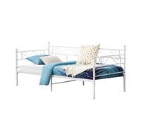 [en.casa] Cama con Estructura de Metal Kerava 90x200cm Cama Simple Cama Individual Armazón de diseño Reposacabezas y Reposapiés Decorativos Sofá Diván Blanco