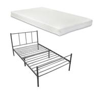 Cama simple laos con somier y colchón metal 90 x 200 cm - gris oscuro mate [en.casa]
