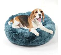 Cama Suave para Perros con Forma de Donut, Casas Redondas para Perros, Camas para Gatos Lavables de Felpa Antideslizantes, Cama Redonda Cómoda y Cálida para Mascotas Pequeñas White Blue 100cm