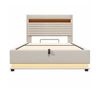 Cama tapizada 140x200 cm - con carga usb tipo-c, iluminación led, almacenamiento hidráulico, arcón abatible, control por botón/app, sin colchón - beige