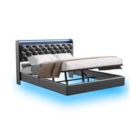 Cama tapizada 140x200cm con carga usb. juvenil de matrimonio, canapé abatible con led, cabecero con almacenaje. somier hidráulico y de láminas.