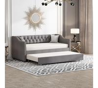 Cama tapizada 90/180 x 200 cm, sofá cama acolchado para niños, 90 x 200, sofá cama de 2 plazas con somier de láminas y camas nido de tela, terciopelo (Gris-B)