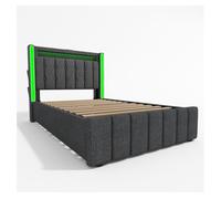 Cama tapizada 90x200cm - función usb tipo c, iluminación led y 2 cajones - gris
