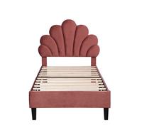 Cama tapizada, cama infantil 90x200 cm, estructura de cama con forma de flor, cama juvenil, terciopelo, pasta de judías rojas