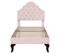 Cama tapizada con cabecero ajustable en altura y somier, sin colchón, 90×200 cm, Rosa