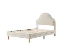 Cama tapizada con cabecero en forma de nube y tira LED, sin colchón, 90x200 cm, Blanco