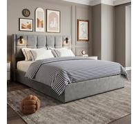 Cama tapizada con trastero,Cama doble con luz de lectura y cabecera funcional,Cama juvenil con fondo de listón,Cama de almacenamiento 160x200,Marco de cama hidráulico,sin colchón,Gris