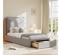 Cama tapizada de 90 x 200 cm en gris, chenilla, con gran espacio de almacenamiento, cabecero acolchado y somier, cama funcional como cama individual y cuna