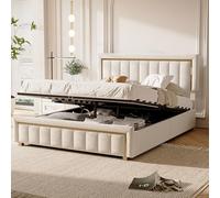 Cama tapizada de terciopelo de 160 x 200 cm, con espacio de almacenamiento, cama doble con cajón y somier, cama con somier hidráulico con cajón, sin colchón, cama juvenil con cabecero (beige-A, 160 x