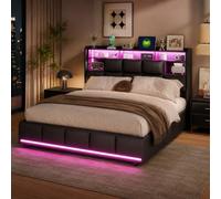 Cama tapizada para Cama Doble de 160x200 cm,Cama de Matrimonio con Espacio de Almacenamiento hidráulico,Camas Acolchadas con arcón,Cama Funcional Juvenil con Puerto de Carga (Negro+PU-B)