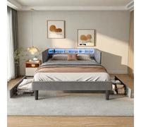 Cama tapizada para sofá cama de 140 x 200 cm, cama de día con LED y USB, cama individual con 2 cajones, cama de día con espacio de almacenamiento, cama de invitados con somier (terciopelo gris A, 140