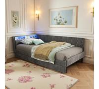 Cama tapizada sofá cama 90 x 200 cm, cama de día con LED y USB, cama individual con 2 cajones, cama de día con espacio de almacenamiento, cama de invitados con somier (terciopelo gris A, 90 x 200 cm)
