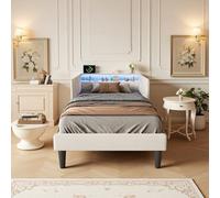 Cama tapizada sofá cama 90 x 200 cm, cama de día con LED y USB, cama individual con 2 cajones, cama de día con espacio de almacenamiento, cama de invitados con somier (terciopelo beige A, 90 x 200 cm)