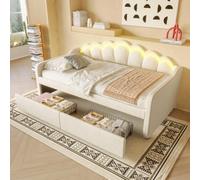Cama tapizada sofá cama 90 x 200 cm, cuna infantil con LED, cama individual con cajones, estructura de cama con somier, cama de almacenamiento, cama de día, cama juvenil y cama de invitados, tela de