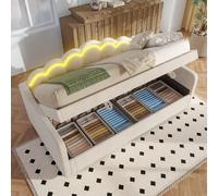 Cama tapizada sofá cama 90 x 200 cm, cuna infantil con LED, cama individual con cajones, estructura de cama con somier, cama de almacenamiento, cama de día, cama juvenil y cama de invitados, tela de