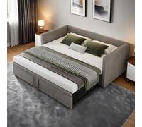 Cama tapizada, sofá cama extensible para 2 personas, cama nido de la misma altura, sofá cama con somieres y respaldo, cama multifunción, tela de terciopelo, sin colchón (gris, 90/180 x 200 cm)