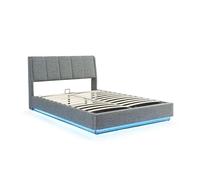 [en.casa] Cama Matrimonio Tröstiar Canapé Abatible con LED RGB Cabecero Tapizado Somier Espacio de Almacenamiento 140x200 cm Tapizado Lino MDF 217x141x96 cm - Antracita