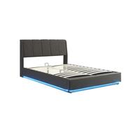 [en.casa] Cama Matrimonio Tröstiar Canapé Abatible con LED RGB Cabecero Tapizado Somier Espacio de Almacenamiento 140x200 cm Tapizado Lino MDF 217x141x96 cm - Negro