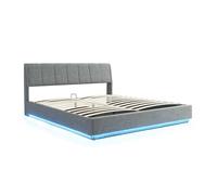 Cama tapizado led tröstiar con somier abatible 180x200cm - antracita [en.casa]