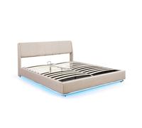 Cama tapizado led tröstiar con somier abatible 180x200cm - beige [en.casa]