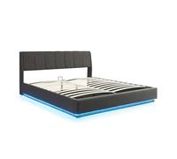 Cama tapizado led tröstiar con somier abatible 180x200cm - negro [en.casa]