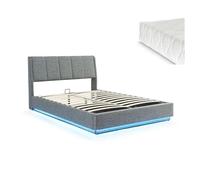 Cama tapizado led tröstiar con somier abatible + colchón 140x200cm antracita [en.casa]