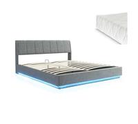 Cama tapizado led tröstiar con somier abatible + colchón 180x200cm antracita [en.casa]