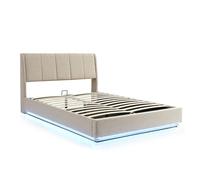 Cama tapizado led tröstiar con somier abatible 140x200cm - beige [en.casa]