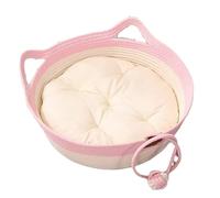 Cama Tejida de Mimbre para Gatos, Nido Redondo con Forma de Cesta y Divertida Cuerda de algodón, Lavable, Alfombrilla para rascar para Cachorros, Fresca y cómoda, M