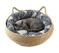 Cama tejida para gatos, lavable natural transpirable, nidos portátiles - Cesta de cama para gatos con cojín | para el hogar, salón, dormitorio, sofá, mesa, junto al lugar de dormir, interior y