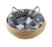 Cama Tejida Para Gatos Nidos Lavables Naturales Transpirables y Portátiles | Lecho De Mascotas Con Cojín Lavable Para Dormir en el Interior del Hogar, Salón, Dormitorio, Escritorio, Mesa, Sofá o J